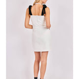 White Black Flirtation Contrast Shoulder Tie Mini Dress