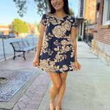 Midnight Blue Cream Charlie Floral Bubble Dress