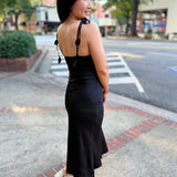 Emmy Twisted Chest Bias Midi Slip Dress - Black