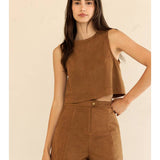 Camel Suede Sleeveless Crop Top