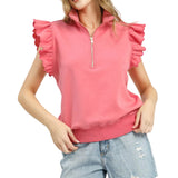 Coral Charm Ruffle Zip Sweatshirt