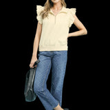 Ecru Elegance Ruffle Zip Sweatshirt