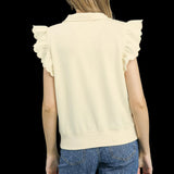 Ecru Elegance Ruffle Zip Sweatshirt