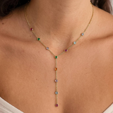 Aurora 18K Gold Colorful CZ Y-Drop Necklace