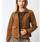 Sadie Cognac Faux Suede Button Front Jacket