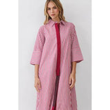 Crimson Stripe Maxi Shirt Dress