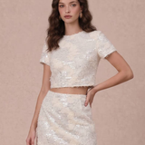 Ivory Shimmer Fringe Sequin Crop Top