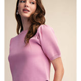 Pink Round Neck Scallop Knit Top