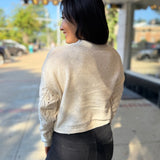Cream Elegant Long-Sleeve Flocked Mesh Top