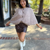 Taupe Button Closure Sweater Cape Cardigan