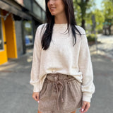 Oatmeal Open Back Slit Knit Sweater