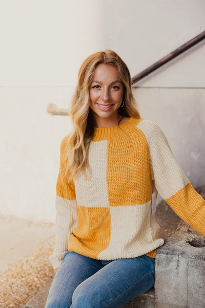 Joni Color Block Sweater - Mustard/Cream