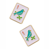 Sparrow Mahjong Tile Stud Earrings in White