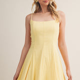 Sweet Breeze Square Neck Tiered Ruffle Mini Dress - Lemon Sherbet