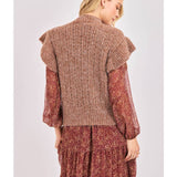Brown Willow Ruffle Shoulder Sweater