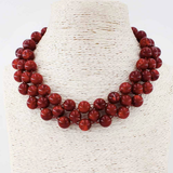 Marielle Maroon Triple-Strand Beaded Statement Necklace