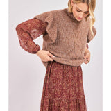 Brown Willow Ruffle Shoulder Sweater
