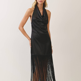 Sorelle Satin Fringe Midi Dress