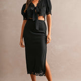 Valentina Lace Trim Tie Front Crop Top