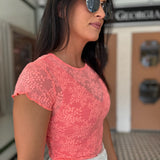 Ready to Go Lace Tee - Flamingo Pink