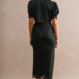Valentina Satin Lace Trim Midi Skirt
