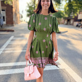 Adeline Border Print Pleated Mini Dress
