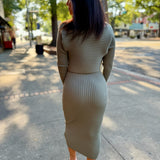Olive Ribbed Two-Piece Knit Midi Dress Set