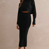 Sienna Ribbed Knit High Rise Midi Skirt - Black