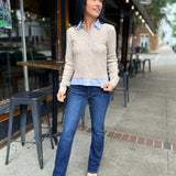 Tan & White Collared Knit Cardigan Sweater