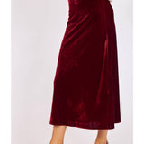 Red Twilight Spell Stretch Velvet Bias Midi Skirt