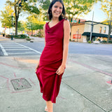 Red Inner Circle Cowl Neck Midi Dress