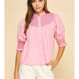 Embroidered Button Down Blouse Top