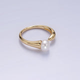 14K Gold Filled Shell Pearl Solitaire Wrap Open Ring