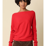 Noah Red Boat Neck Relaxed Knit Sweater