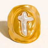 Evelyn Pearl Cross Signet Ring