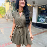 Olive Grove Linen Shirt Dress
