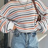 Striped Crew Neck Drop Shoulder Sweater
