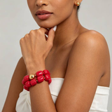 Chunky Beaded Stretch Bracelet - Rose Red