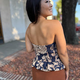 Midnight Blue Cream Andrea Floral Tube Top