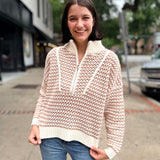 Oatmeal Open Knit Quarter-Zip Pullover Sweater