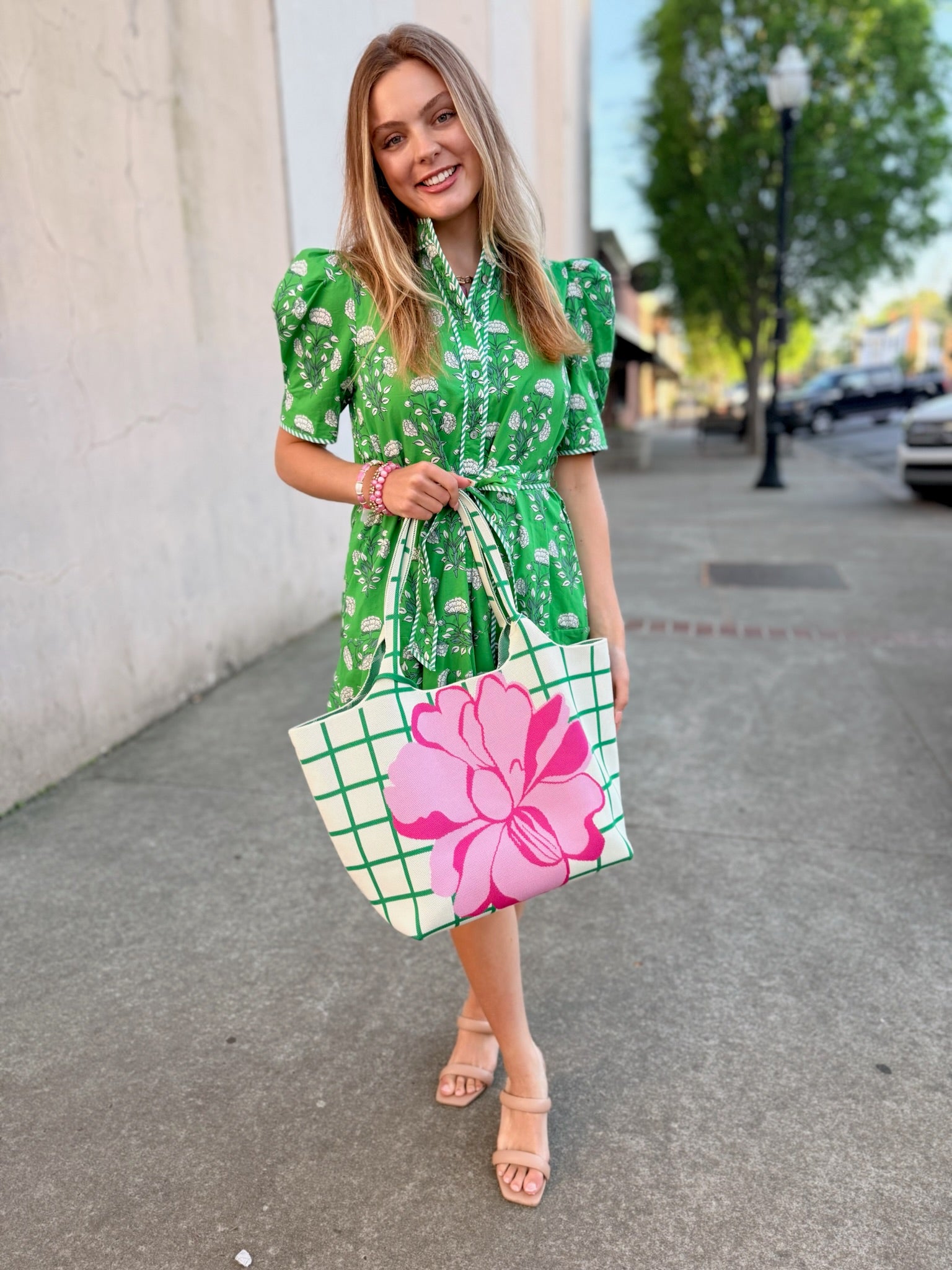 green puff sleeve mini dress Print Short Puff Sleeve Mini Dress