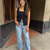 Black Sleeveless Button-Up Sweater Top