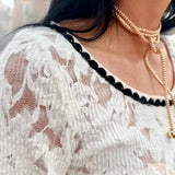 Lace Ruffle Sleeve Button-Front Blouse - Beige