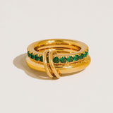 Justine 18K Gold CZ Double Hoop Ring - Green