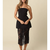 Jaya Strapless Floral Lace Midi Dress