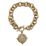 Gold Layered Chain with Gold and Silver Cross Charm 7.5" Bracelet