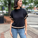 Black Contrast Trim Short Sleeve Pullover Sweater