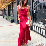 Lainey Asymmetrical Cowl Neck Midi Dress - Wine Red