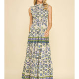 Floral Tiered Maxi Dress - Blue Multi