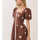 Clover Dot Piped Puff Sleeve Mini Dress